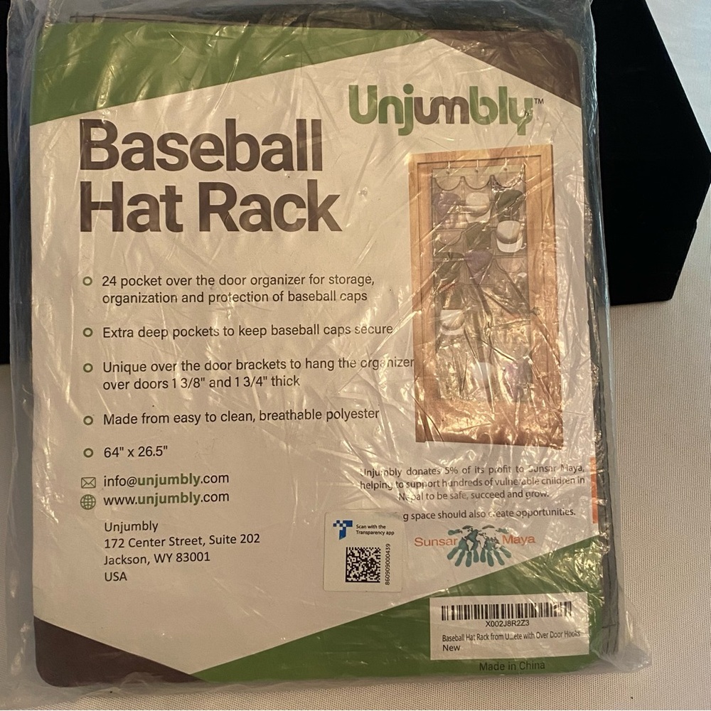 NWT Umjubly baseball hat rack 24 pocket over door organizer